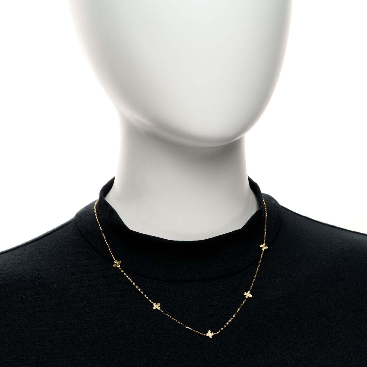 18K Yellow Gold Diamond Love in Verona Flower Five Station Flower Necklace