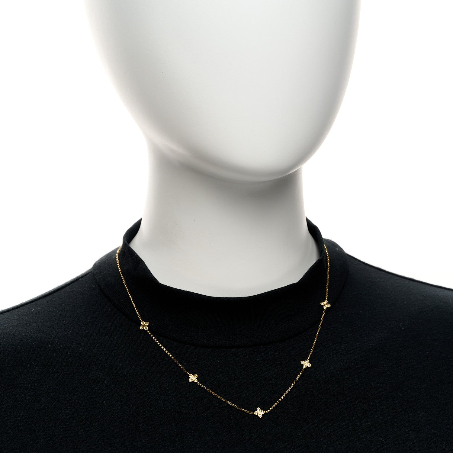 Roberto Coin 18K Yellow Gold Diamond Love in Verona Flower Five Station Flower Necklace 2 of 4