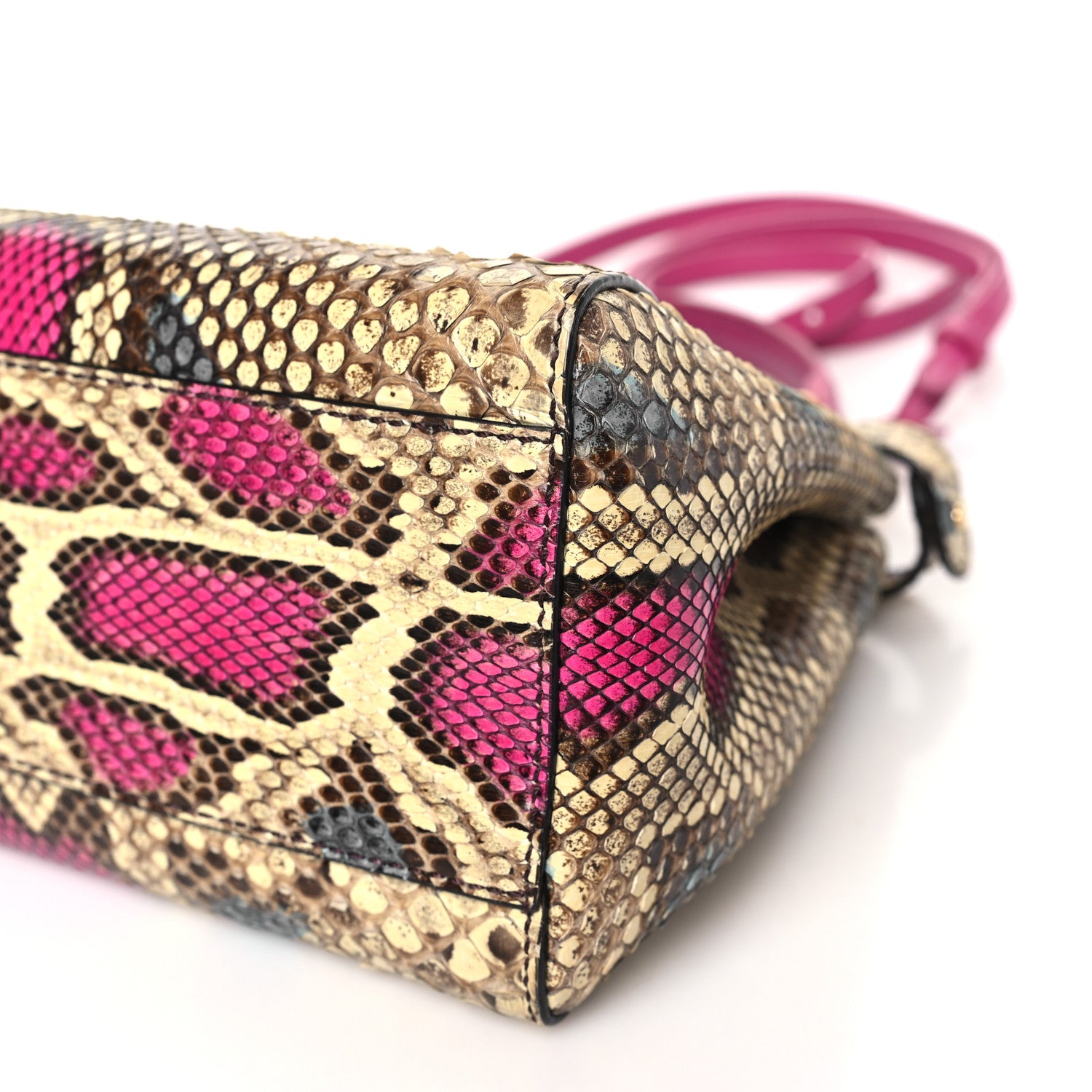 Fendi Snakeskin Mini Peekaboo Iconic Satchel Daisy Roccia Magenta 9 of 9