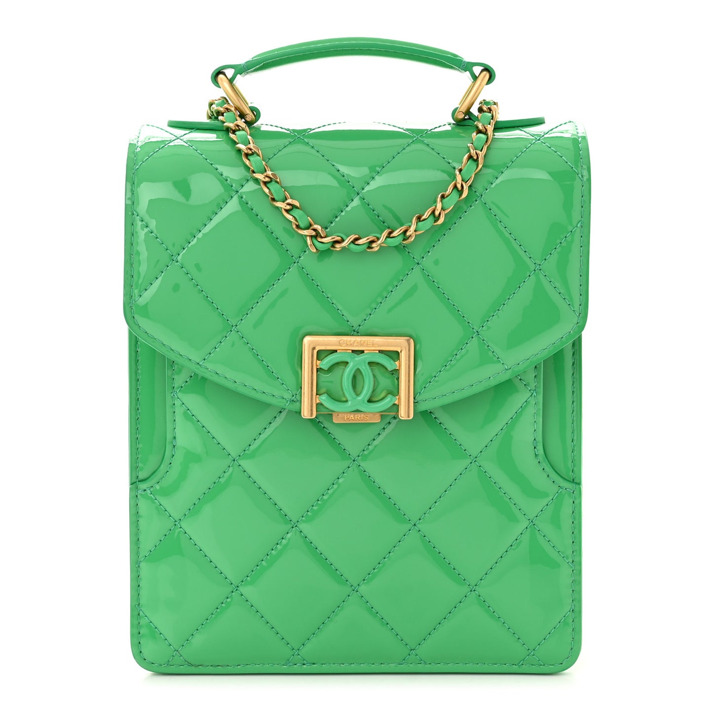 Patent Calfskin Small Flap Bag Green