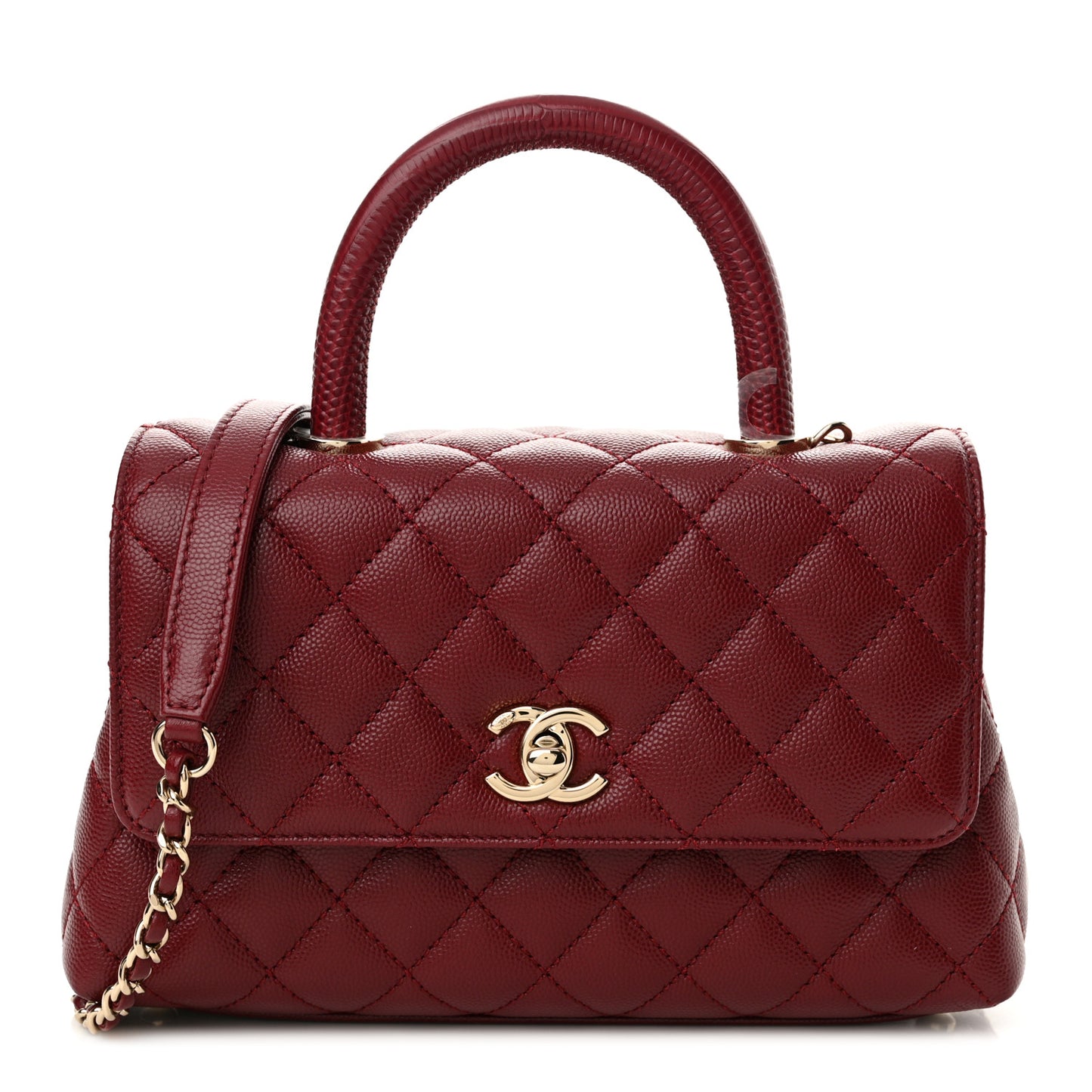 Caviar Lizard Embossed Quilted Mini Coco Handle Flap Burgundy