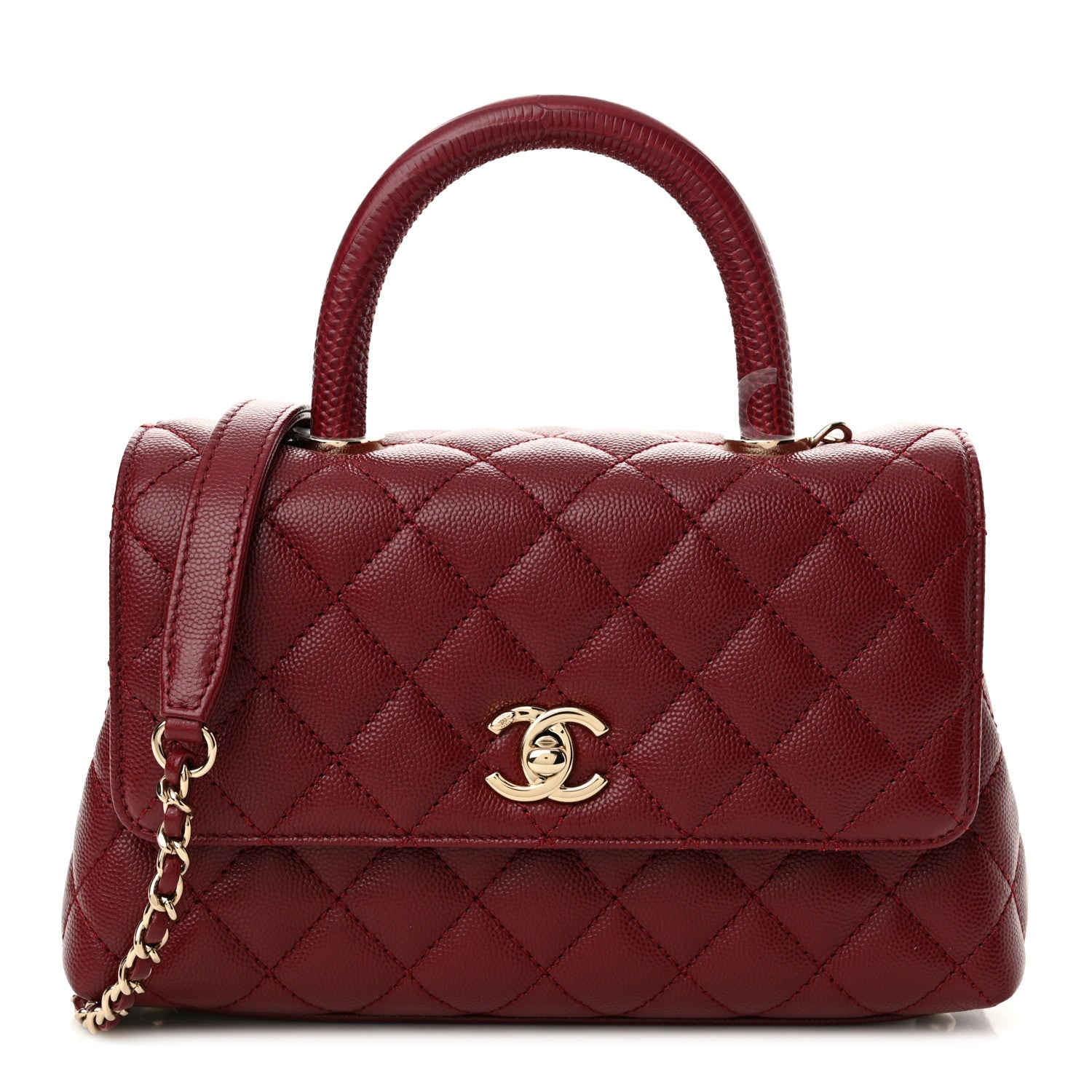 Chanel Caviar Lizard Embossed Quilted Mini Coco Handle Flap Burgundy 1 of 10