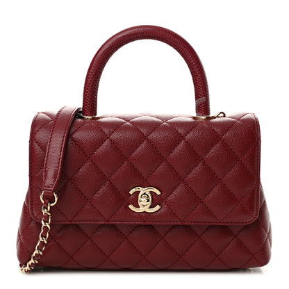 Chanel Caviar Lizard Embossed Quilted Mini Coco Handle Flap Burgundy 1 of 10