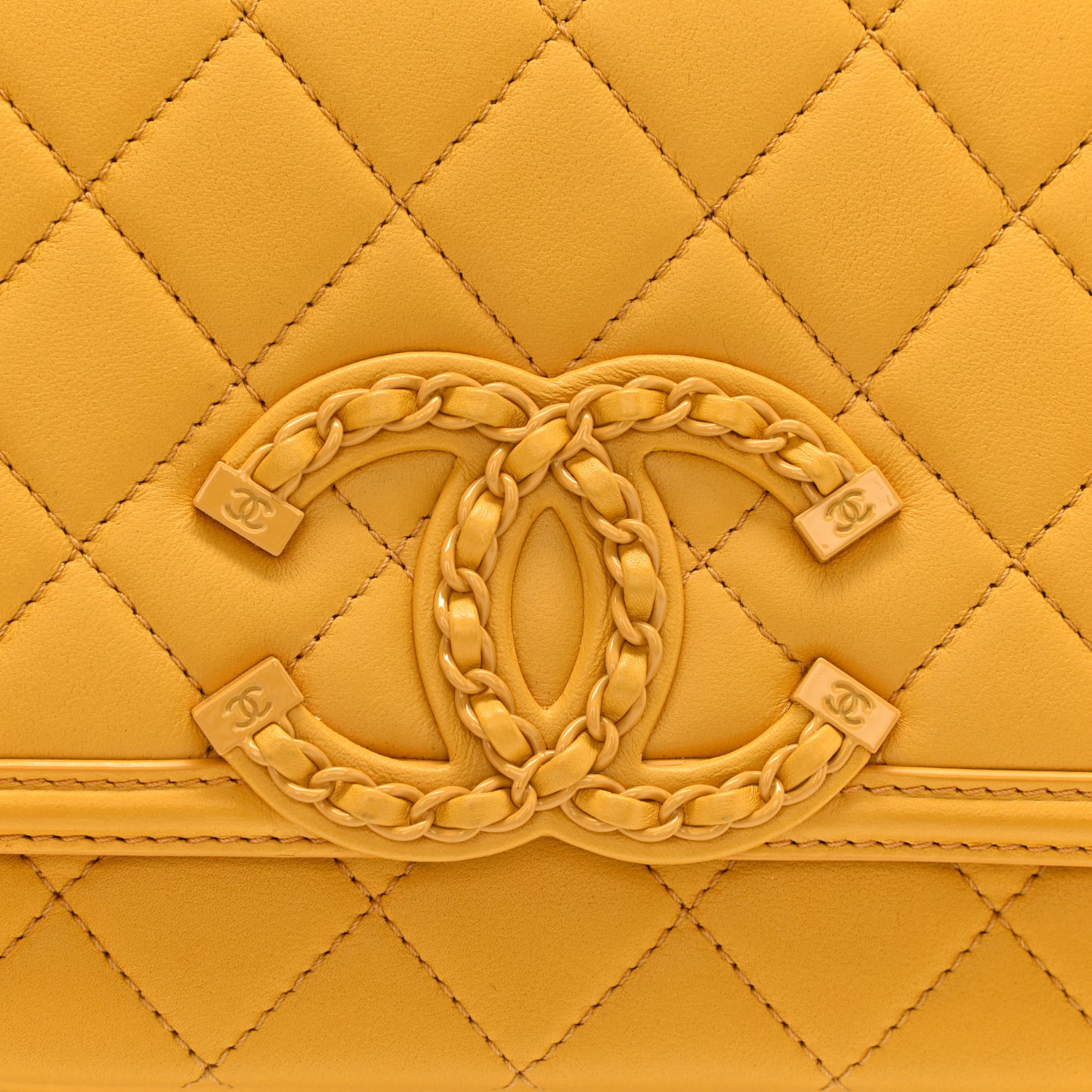 Lambskin Quilted Small CC Filigree Flap Yellow