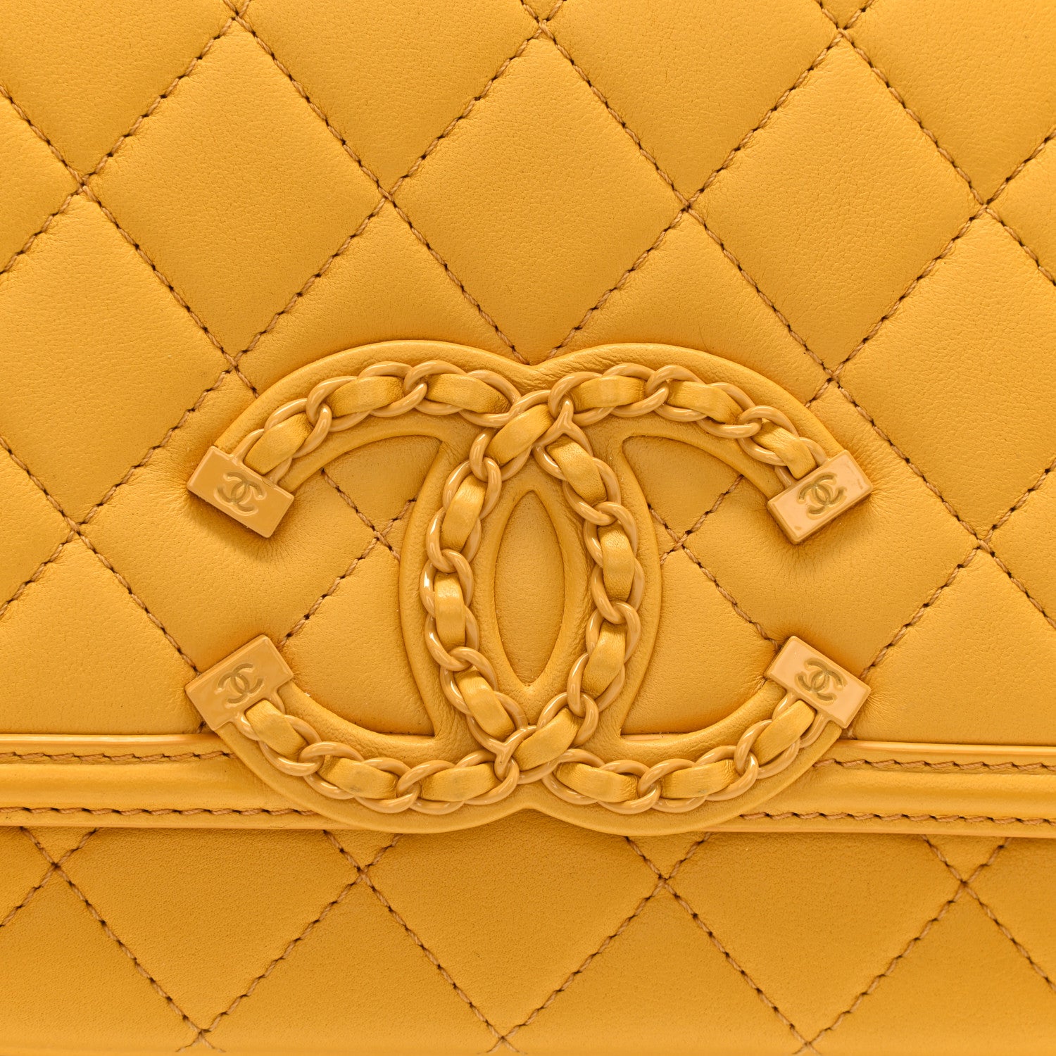 Chanel Lambskin Quilted Small CC Filigree Flap Yellow 8 of 11