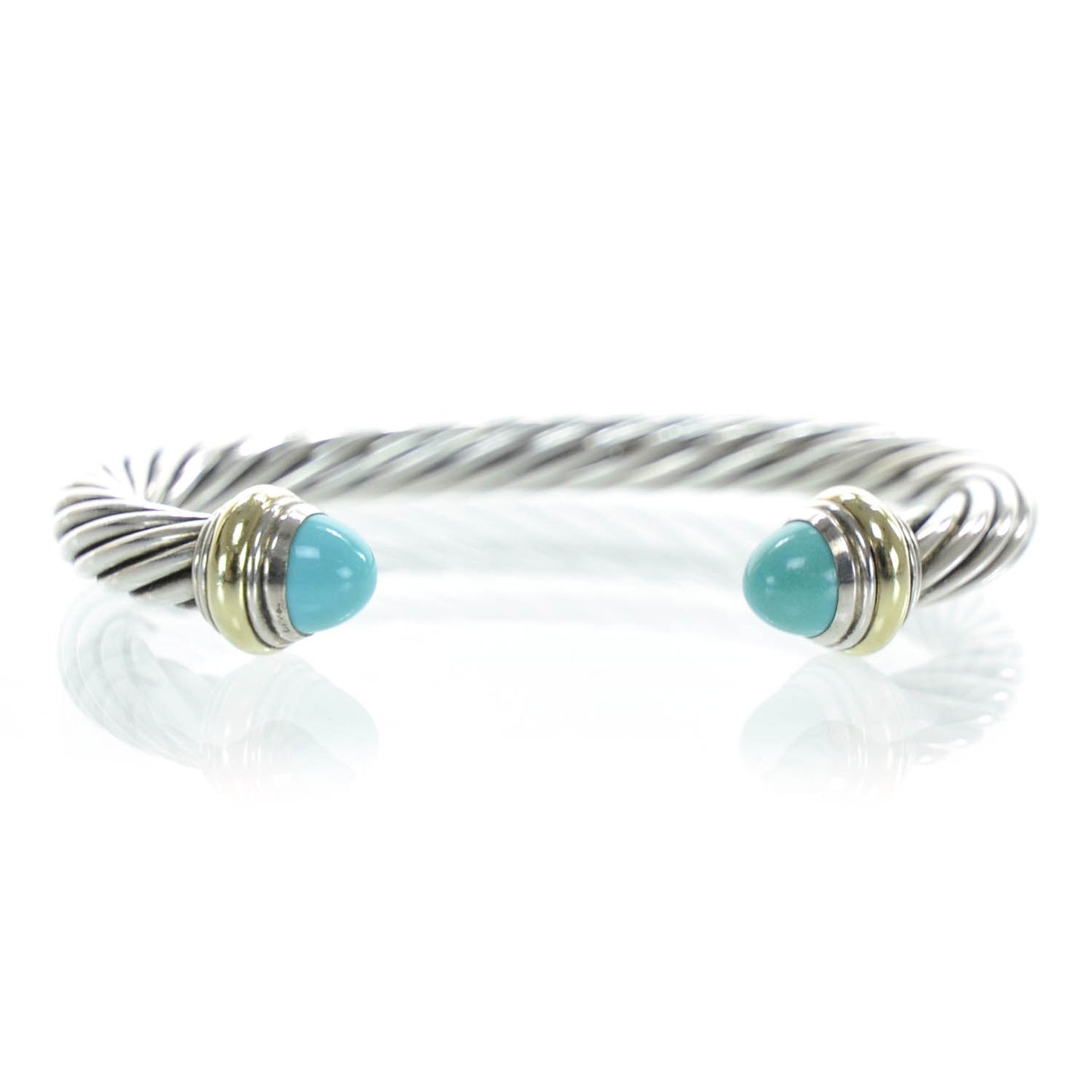 Sterling Silver and 14k Gold Turquoise Cable Cuff