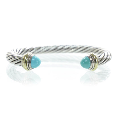 David Yurman Sterling Silver and 14k Gold Turquoise Cable Cuff 2 of 5