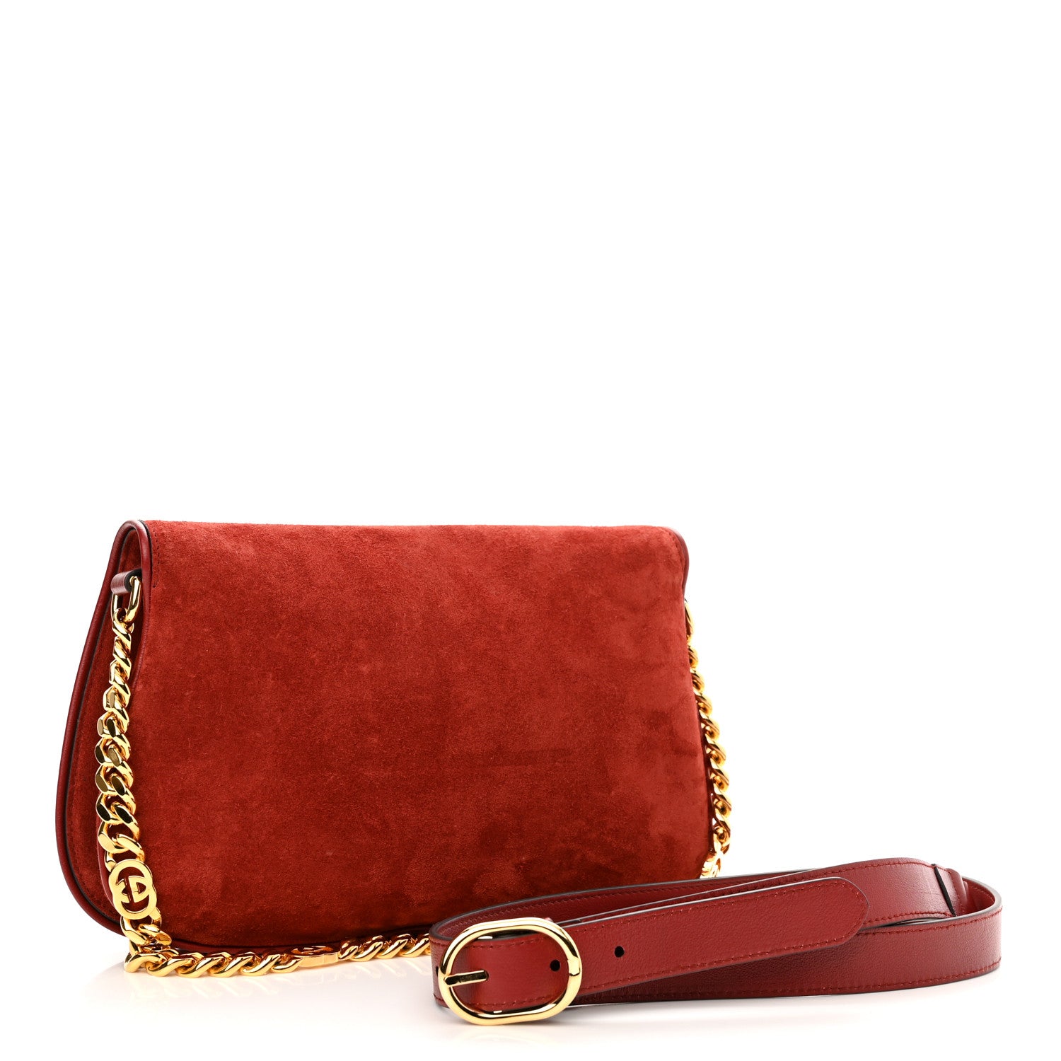 Gucci Suede Talco Roxy Calfskin Blondie Chain Shoulder Flap Bag Blondie Red 3 of 10