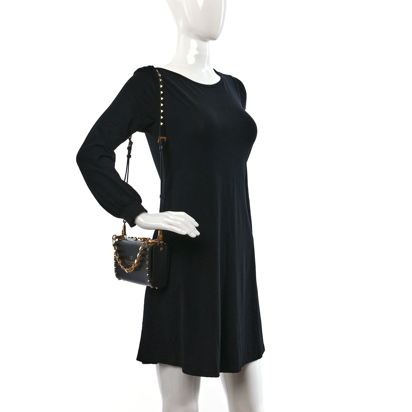 Grainy Calfskin Rockstud Alcove Box Clutch Black