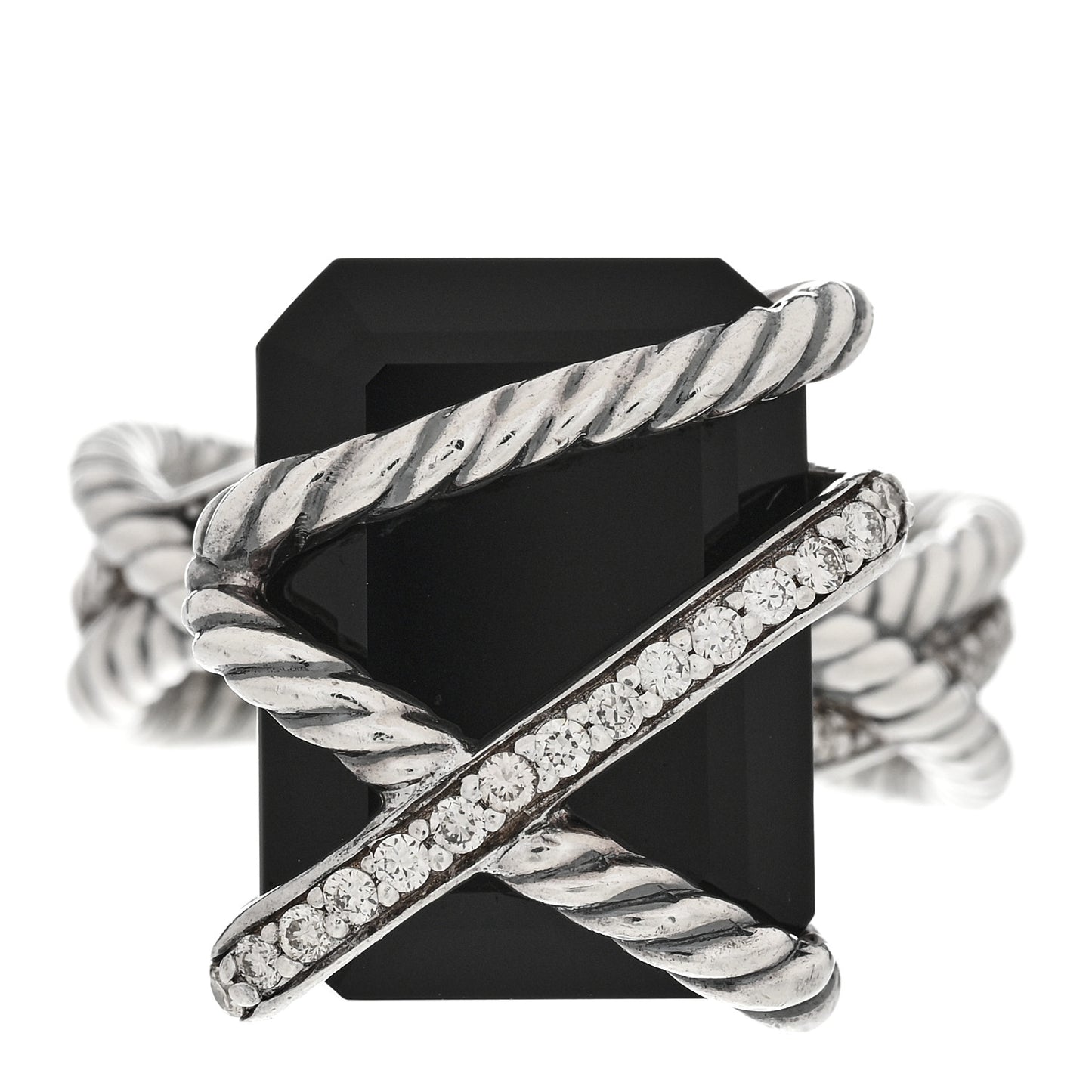 Sterling Silver Diamond Black Onyx 15mm Cable Wrap Ring 54 6.75