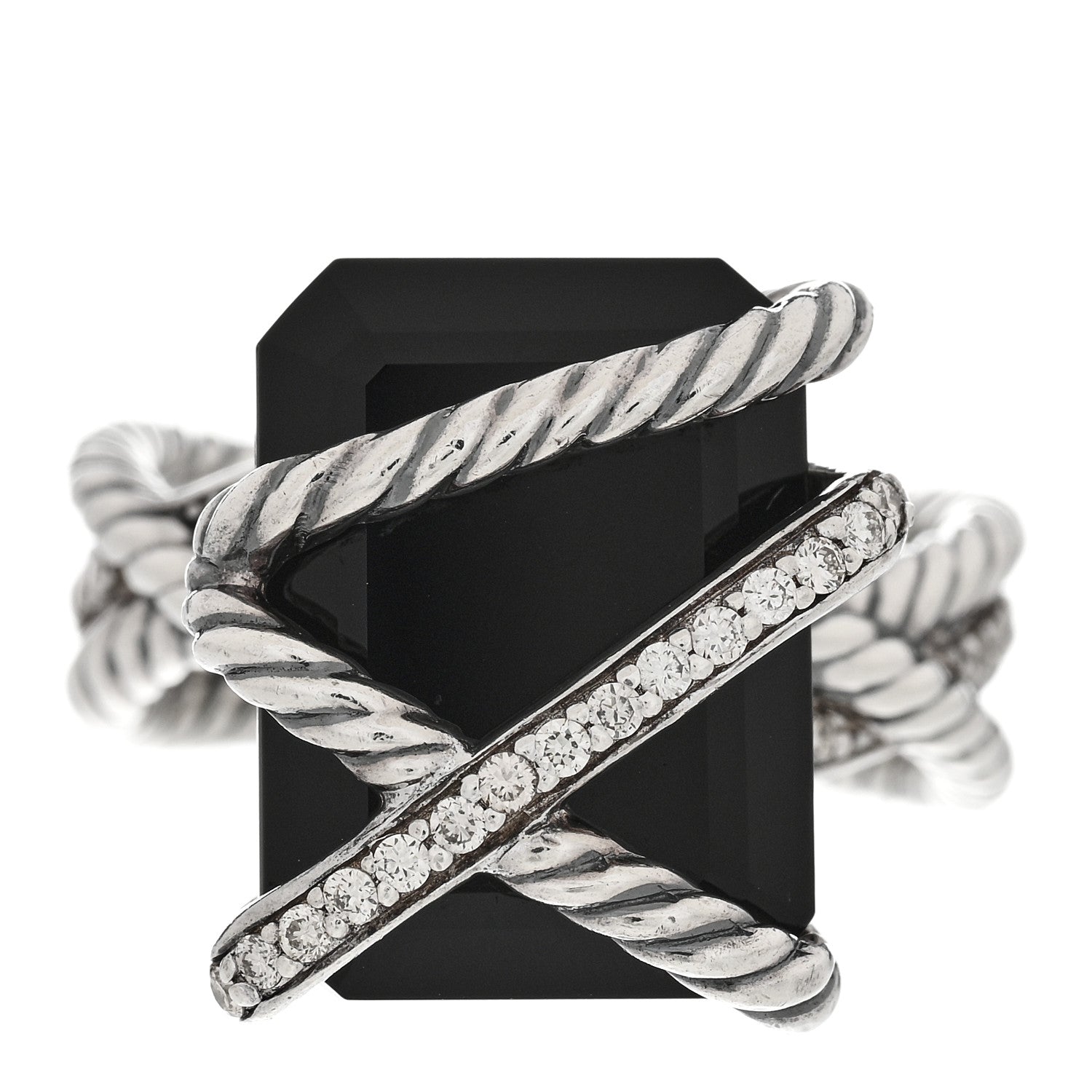 David Yurman Sterling Silver Diamond Black Onyx 15mm Cable Wrap Ring 54 6.75 1 of 5