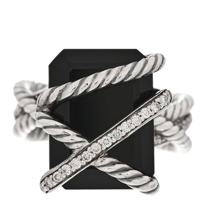 David Yurman Sterling Silver Diamond Black Onyx 15mm Cable Wrap Ring 54 6.75 1 of 5