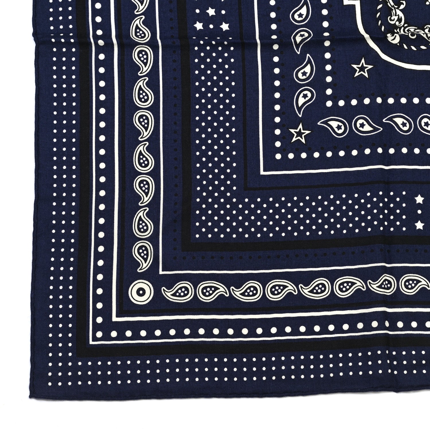 Hermes Cashmere Silk Les Cles Bandana Shawl 140 Marine Black White 5 of 6
