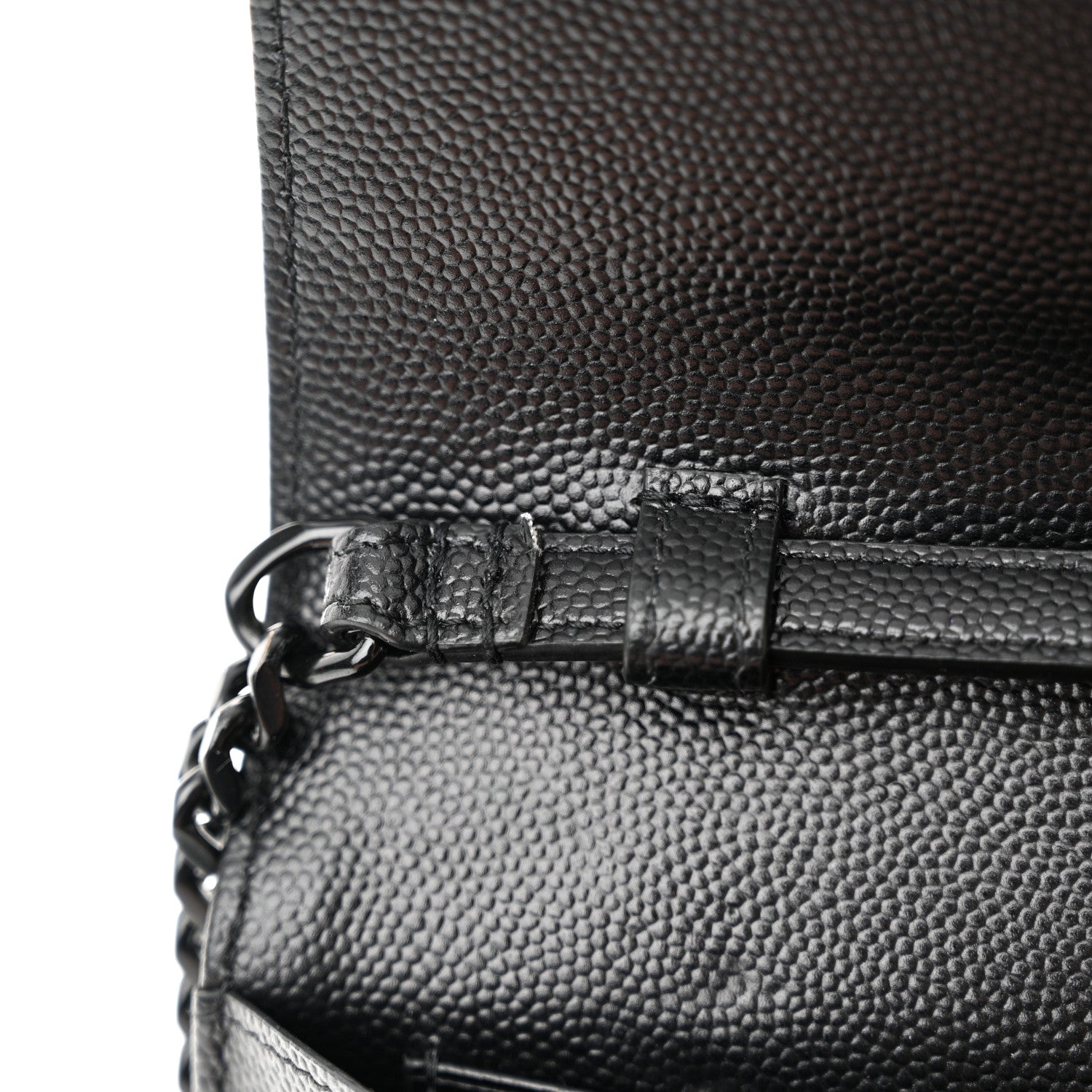 Saint Laurent Grain De Poudre Matelasse Chevron Monogram Monochrome Chain Wallet Black 12 of 12