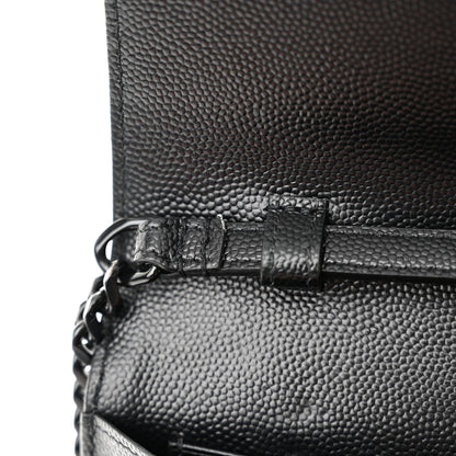 Saint Laurent Grain De Poudre Matelasse Chevron Monogram Monochrome Chain Wallet Black 12 of 12