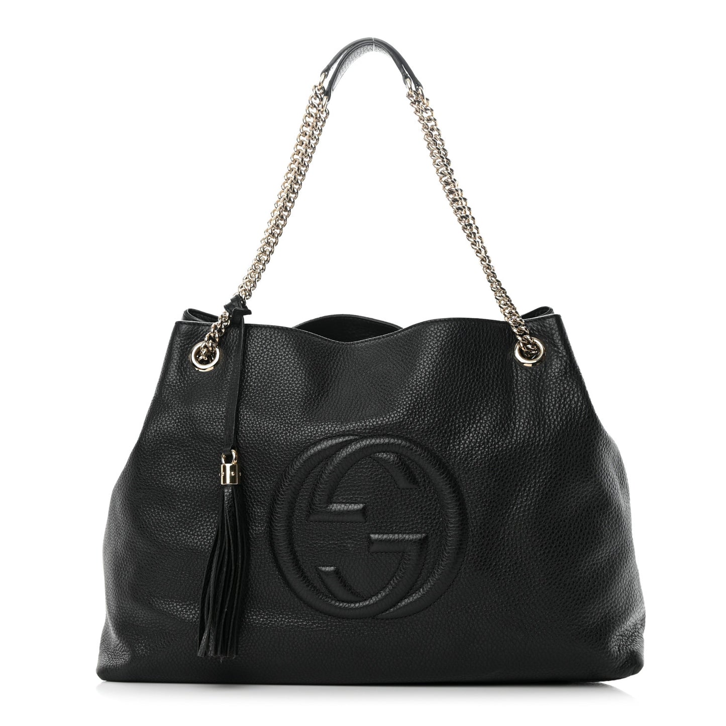 Pebbled Calfskin Large Soho Chain Shoulder Bag Black