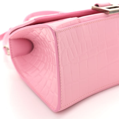 Balenciaga Semi Shiny Calfskin Crocodile Embossed Small Hourglass Top Handle Bag Pink 8 of 10