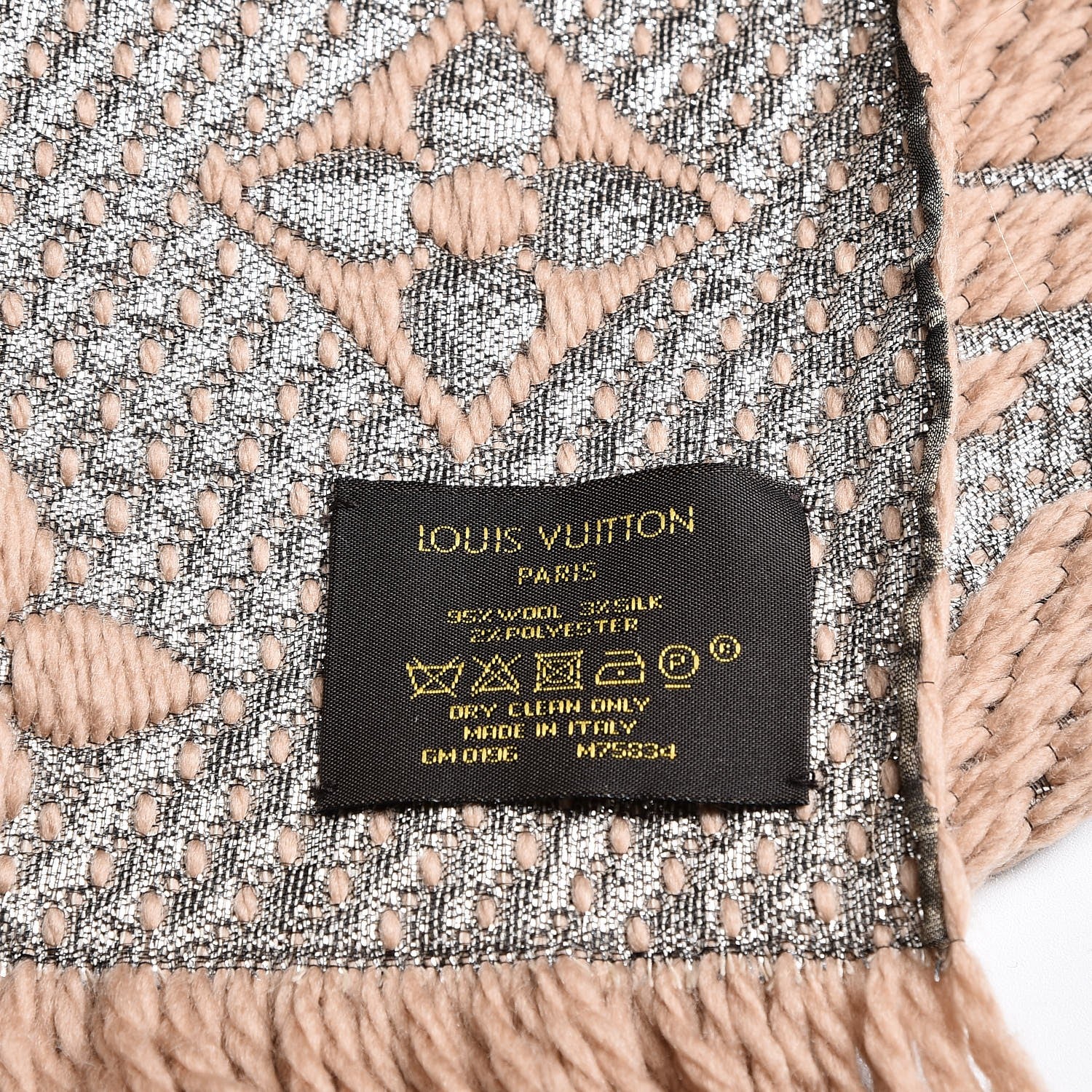 Louis Vuitton Wool Silk Logomania Shine Scarf Beige 4 of 4