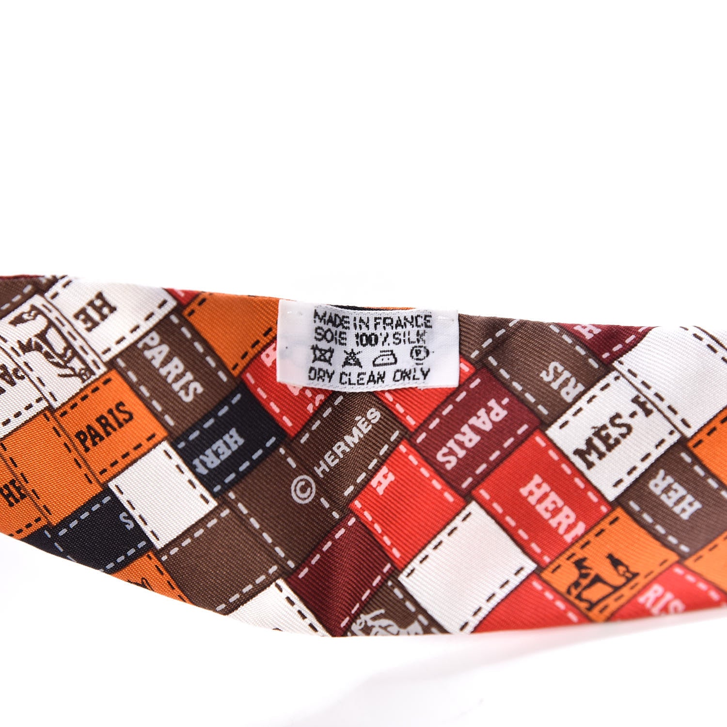 Hermes Silk Bolduc Au Carre Twilly Orange Brun Blanc 5 of 8
