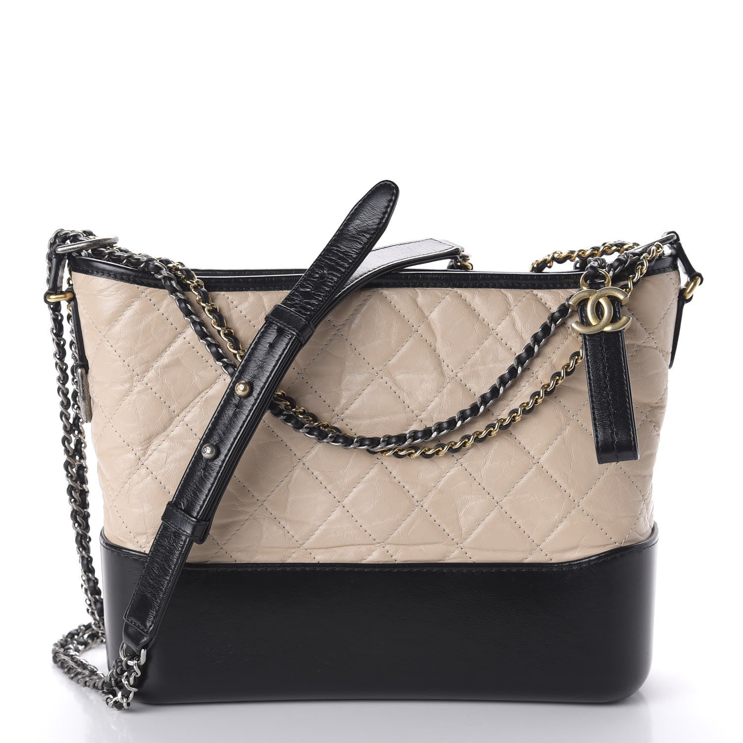 Chanel Aged Calfskin Quilted Medium Gabrielle Hobo Beige Black 1 of 10