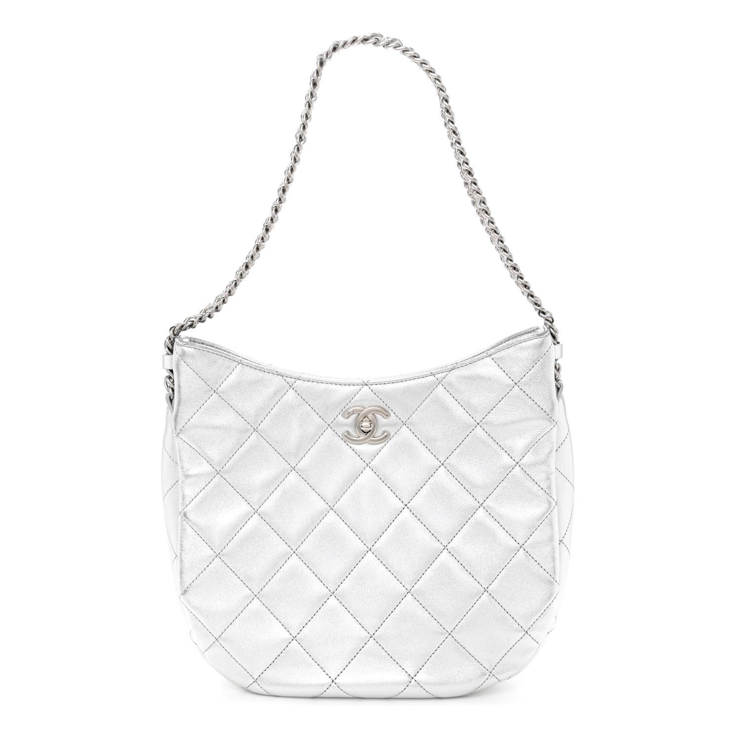 Chanel Metallic Lambskin Chain Rows Quilted Chain Hobo Silver 1 of 10