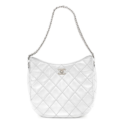 Chanel Metallic Lambskin Chain Rows Quilted Chain Hobo Silver 1 of 10