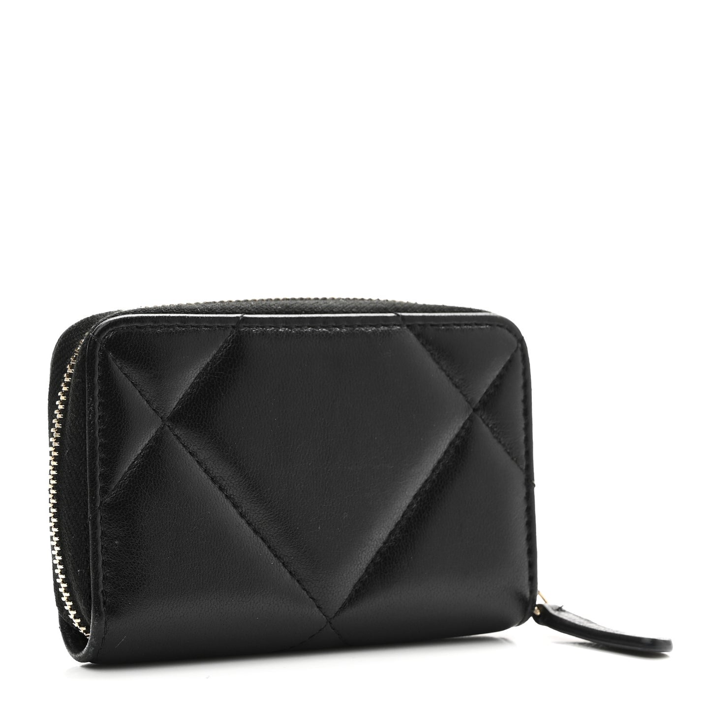 Lambskin Quilted Chanel 19 Zip Around Coin Purse Wallet Black