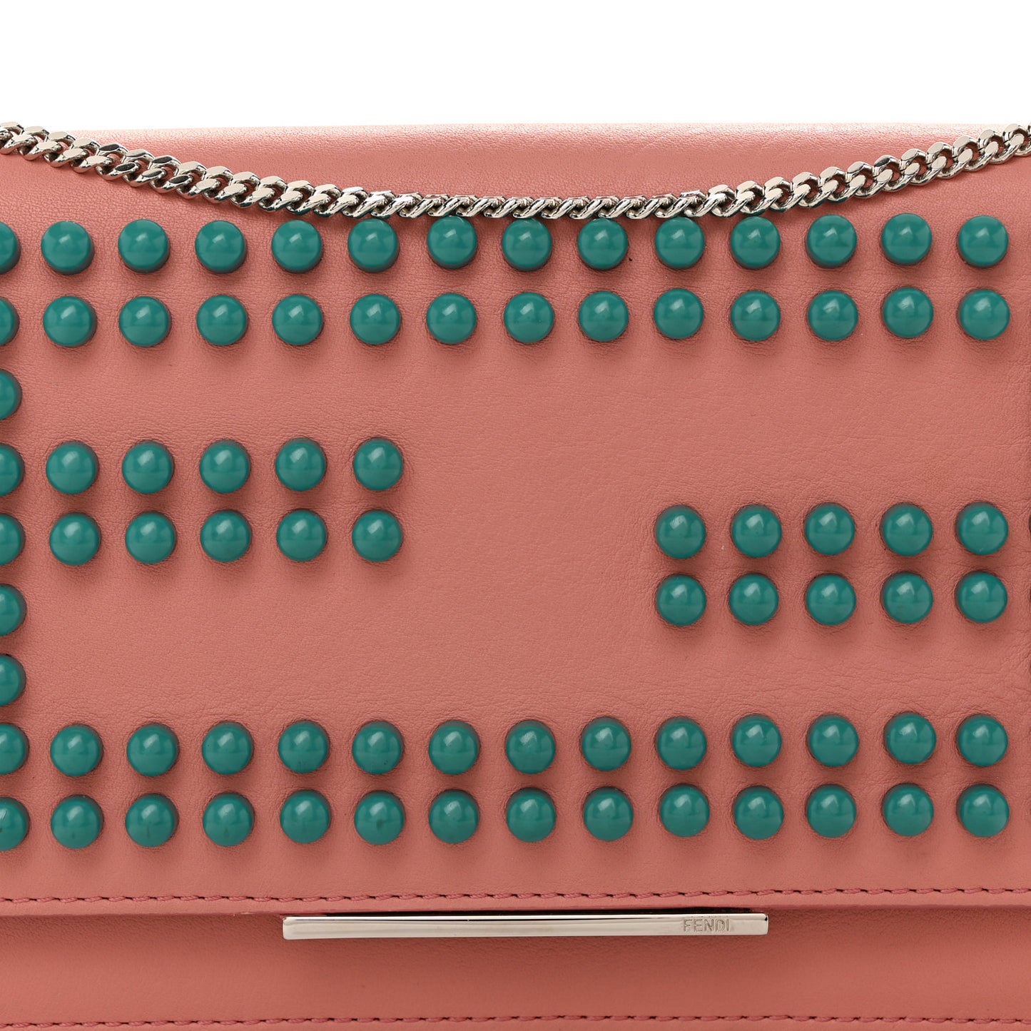 Vitello Studded Tube Wallet on Chain Pink