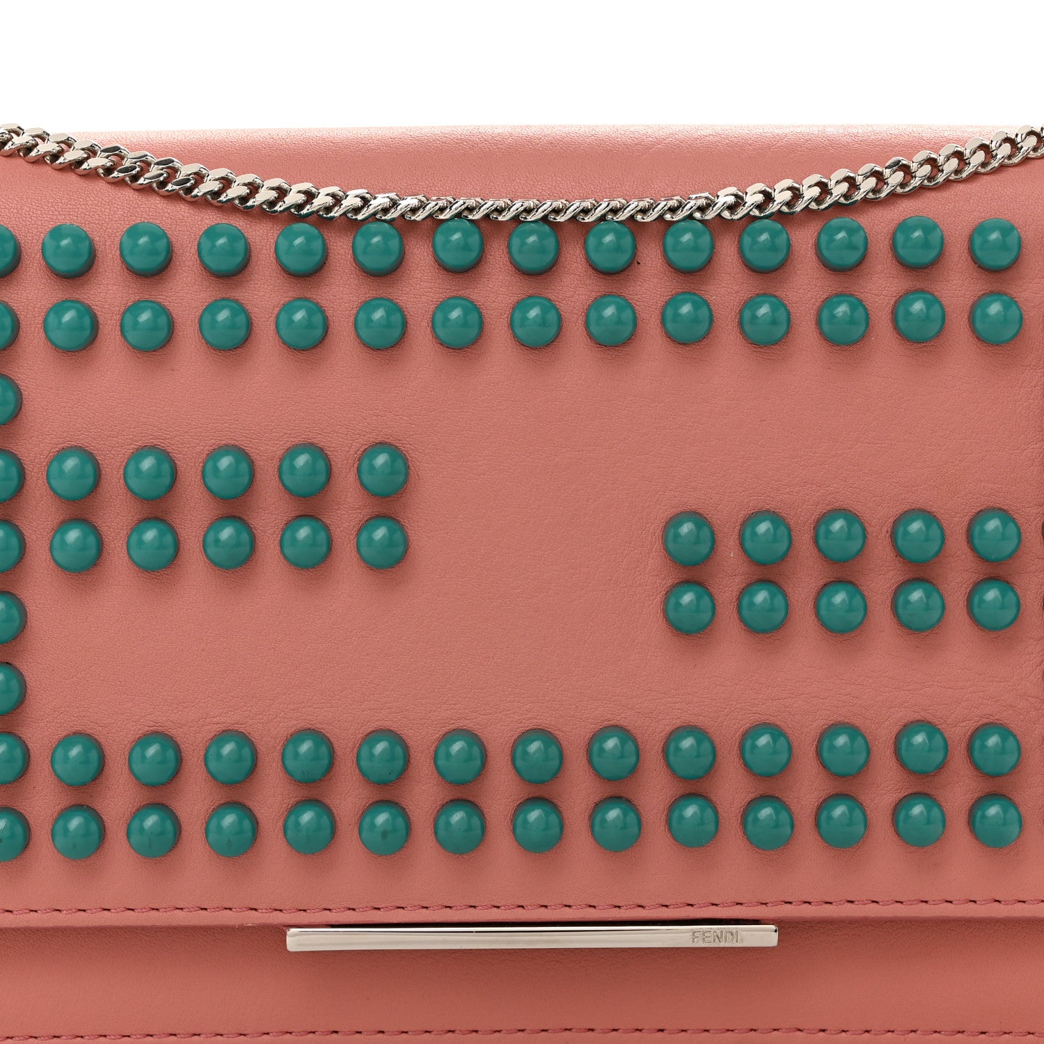 Fendi Vitello Studded Tube Wallet on Chain Pink 8 of 10