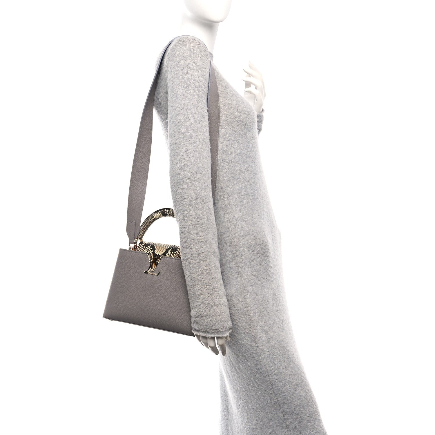 Louis Vuitton Taurillon Snakeskin Capucines BB Steeple Grey 2 of 10