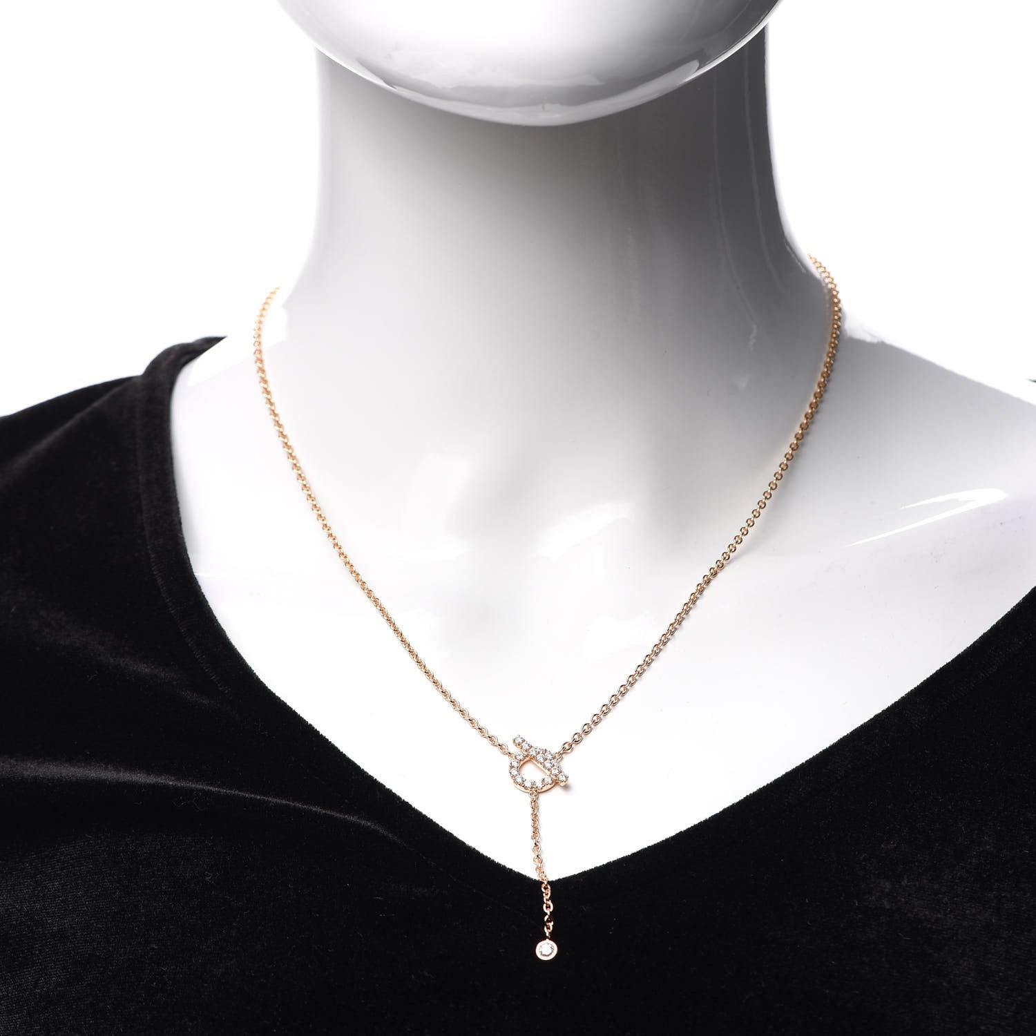 Hermes 18K Rose Gold Diamond Finesse Lariat Necklace 2 of 6