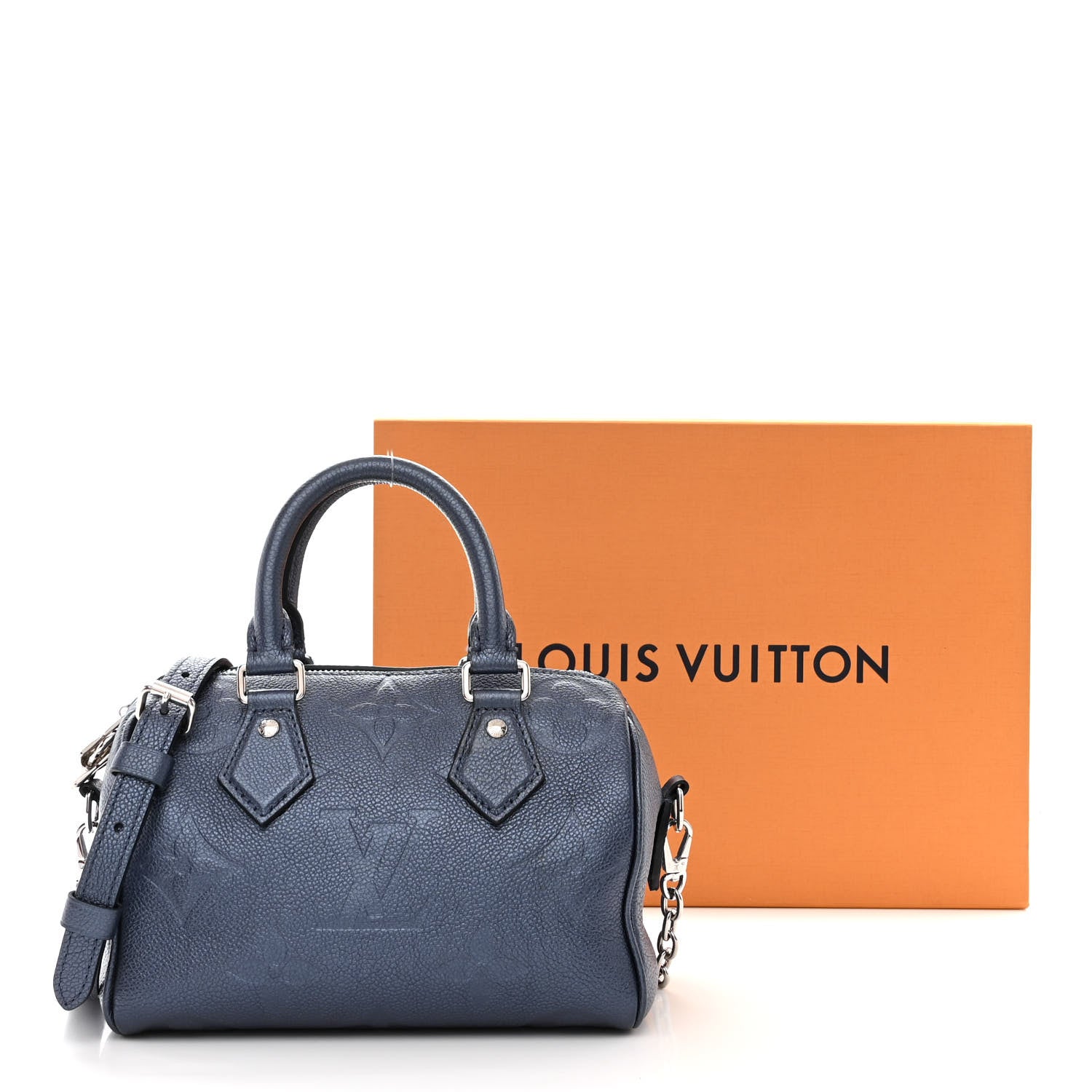 Louis Vuitton Metallic Empreinte Monogram Giant Speedy Bandouliere 20 Navy Nacre 11 of 11