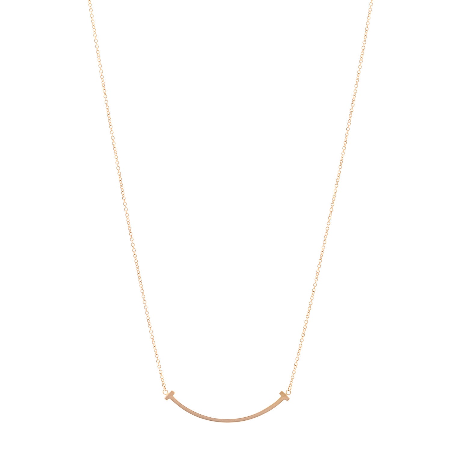 Tiffany 18K Rose Gold Small T Smile Pendant Necklace 1 of 5