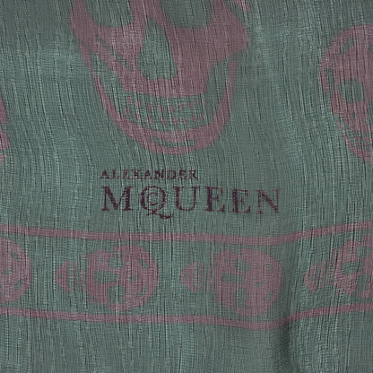 Alexander McQueen Silk Chiffon Skull Scarf Green Purple 5 of 6