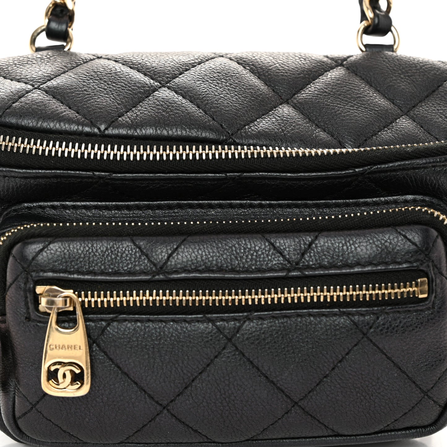 Iridescent Calfskin Quilted All About Waist Belt Bag Black