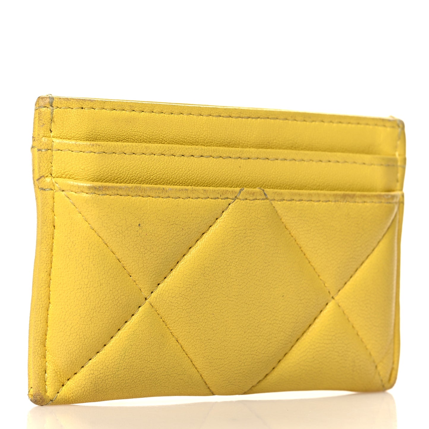 Lambskin Quilted Chanel 19 Card Holder Yellow