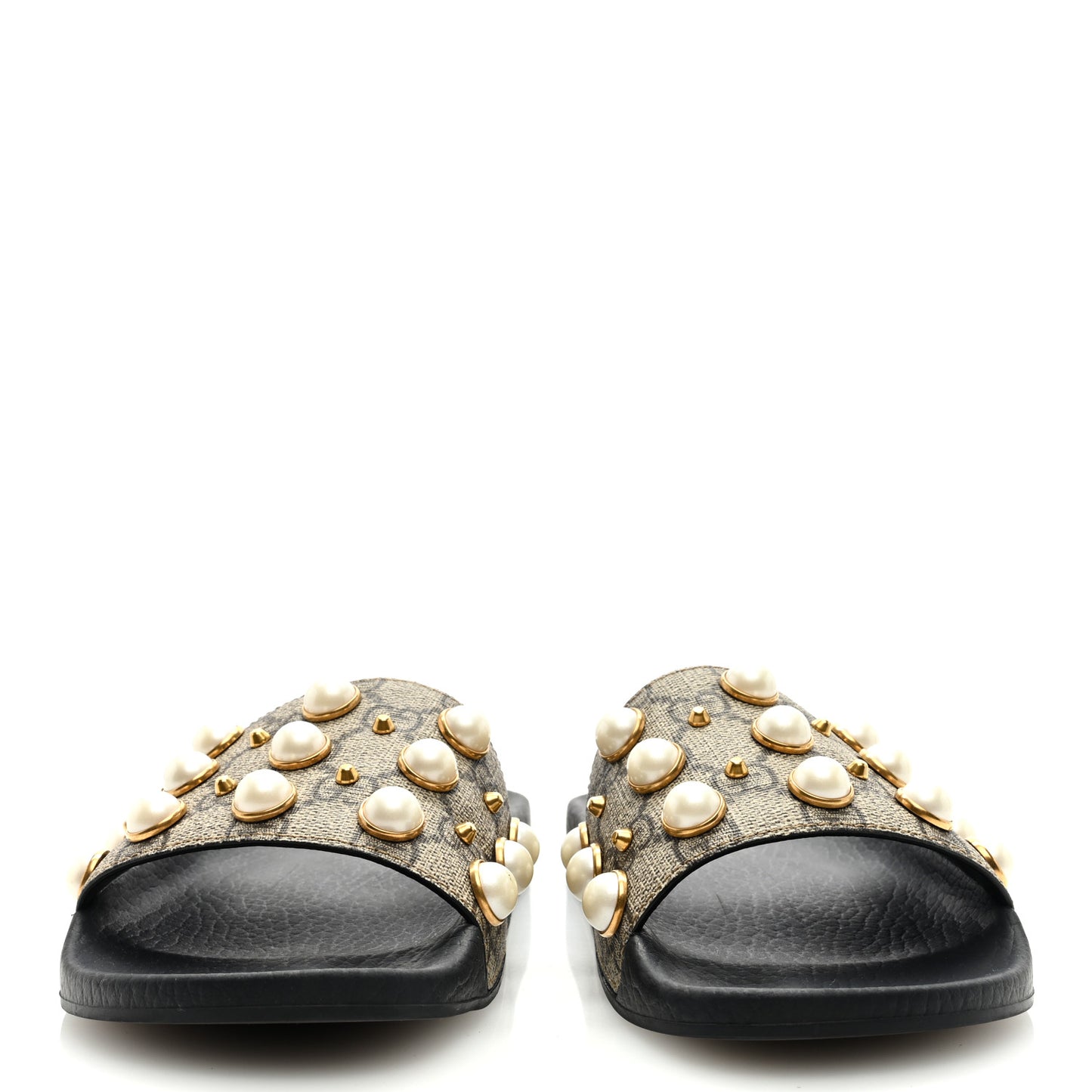 GG Supreme Monogram Pearls Slide Sandals 36 Beige