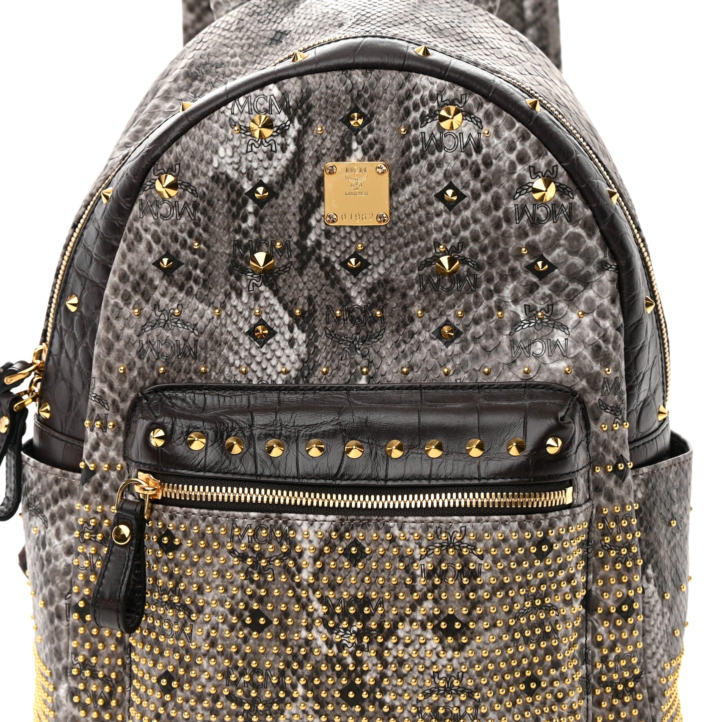 Visetos Snakeskin Printed Studded Small Stark Backpack Light Grey