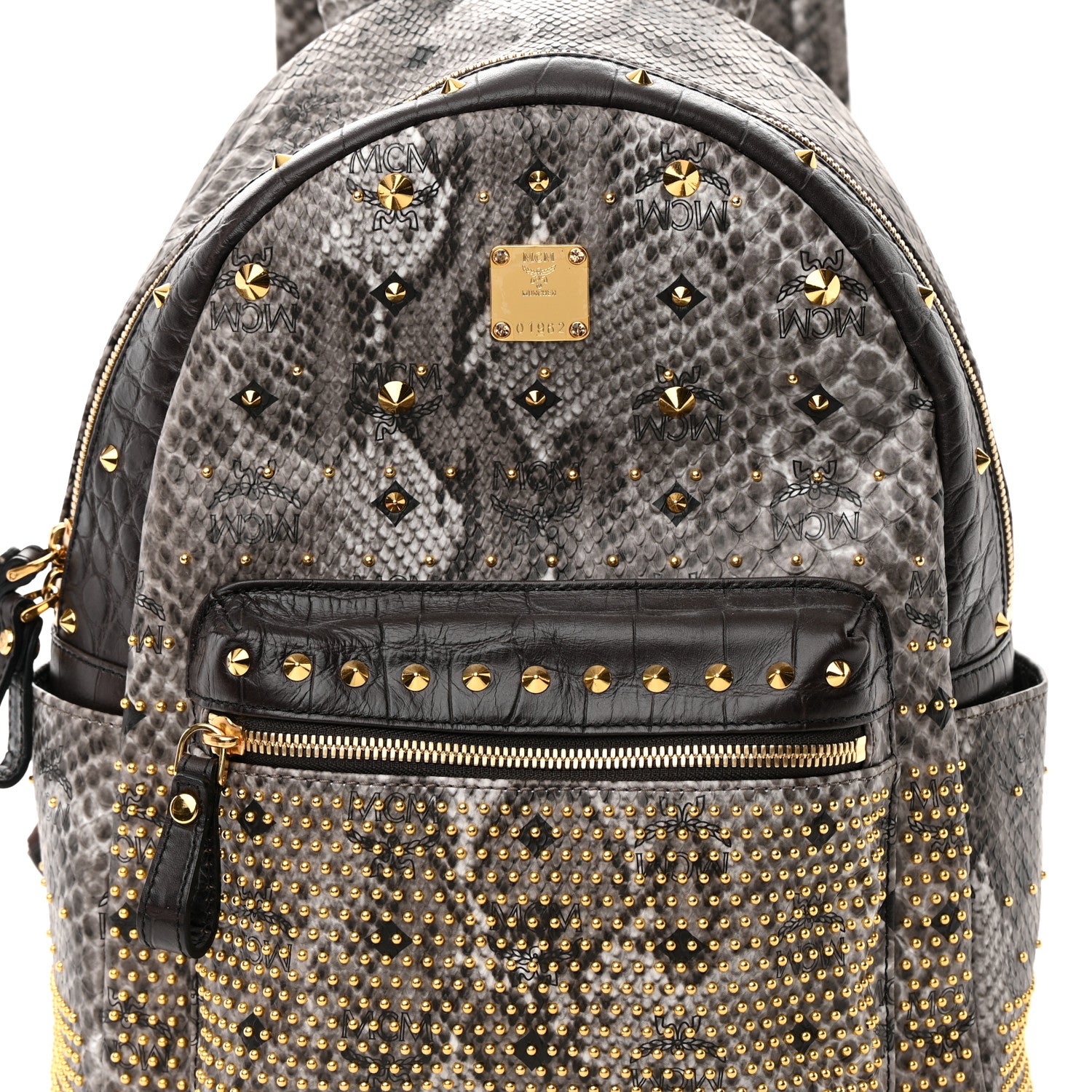 MCM Visetos Snakeskin Printed Studded Small Stark Backpack Light Grey 8 of 16
