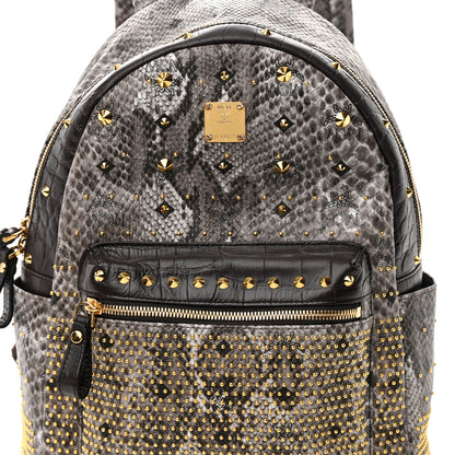 MCM Visetos Snakeskin Printed Studded Small Stark Backpack Light Grey 8 of 16