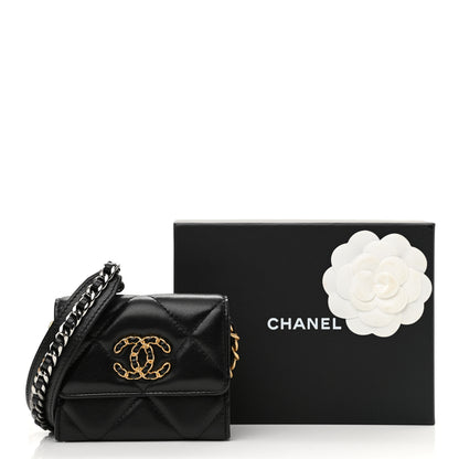 Chanel Lambskin Quilted Chanel 19 Flap Coin Purse With Chain Black 12 of 12