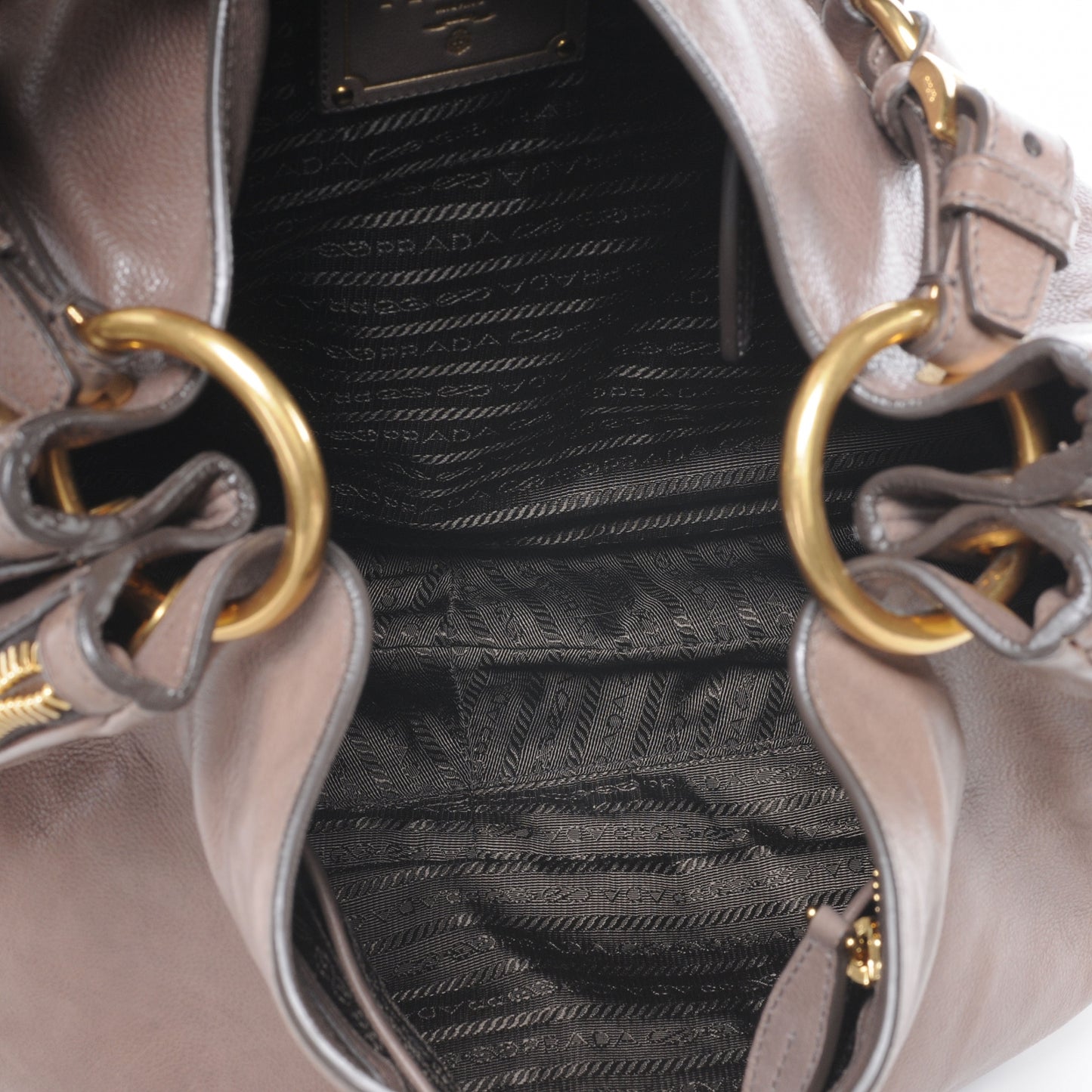 Glace Calf Zippers Shoulder Bag Argilla