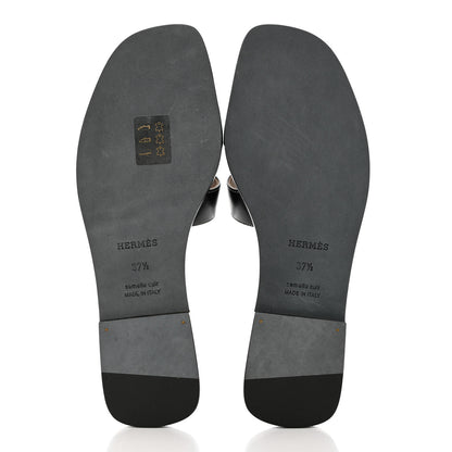 Hermes Box Calfskin Oran Sandals 37.5 Black 5 of 9