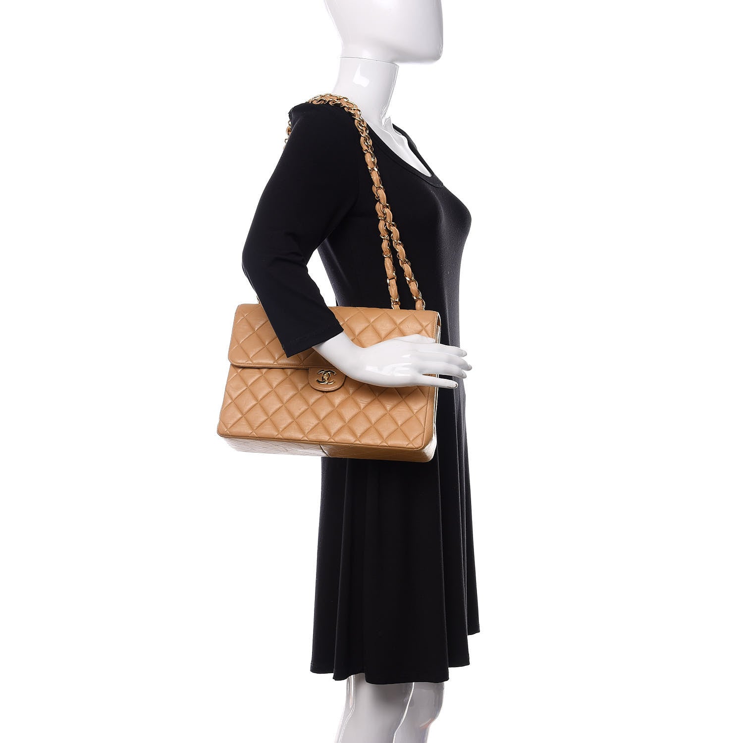 Chanel Lambskin Quilted Maxi Single Flap Beige 2 of 10