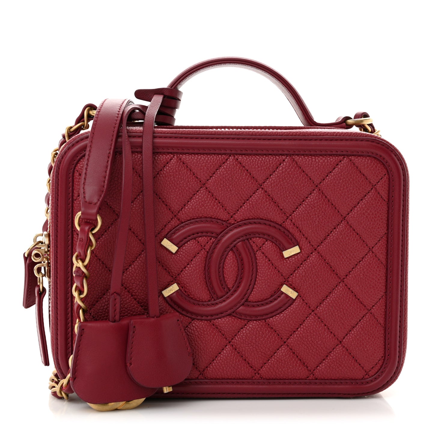 Caviar Quilted Medium CC Filigree Vanity Case Red