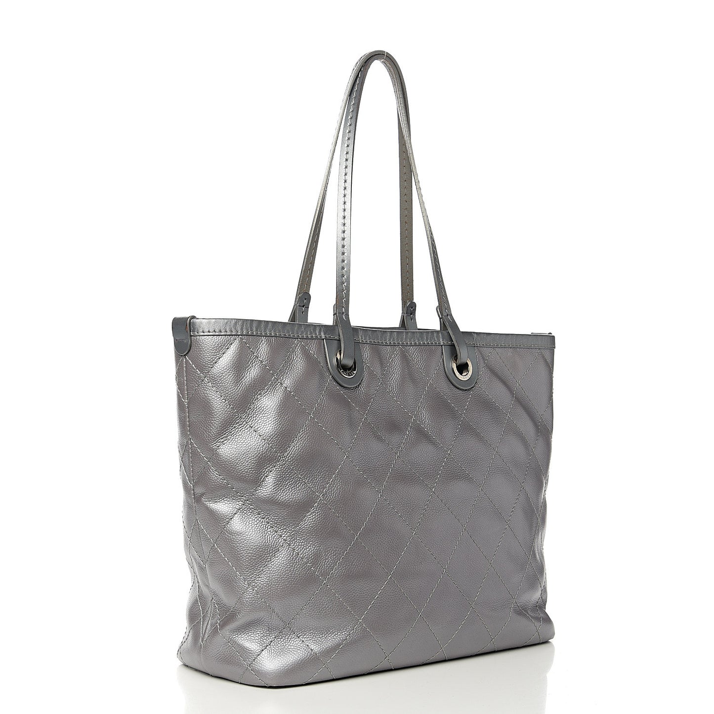 Metallic Grained Calfskin Shopping Fever Tote Silver