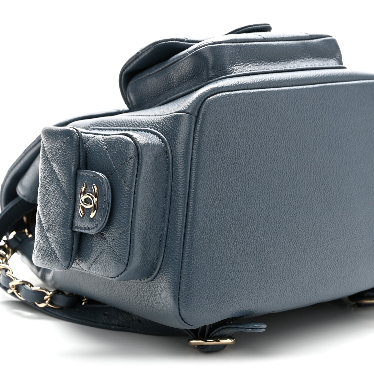 Chanel Shiny Caviar Quilted Small Duma Pockets Drawstring Backpack Blue 9 of 10