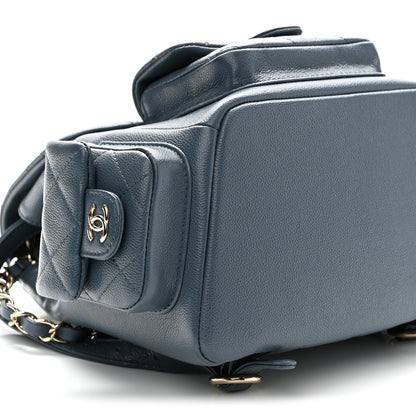 Chanel Shiny Caviar Quilted Small Duma Pockets Drawstring Backpack Blue 9 of 10