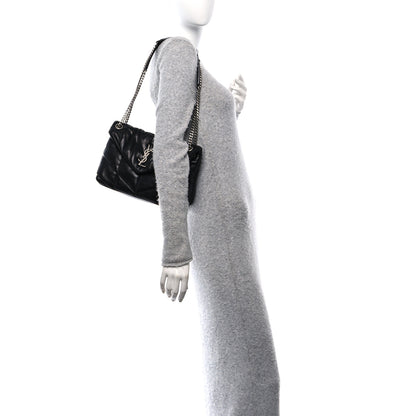 Saint Laurent Lambskin Quilted Small Loulou Puffer Monogram Chain Satchel Black 2 of 11