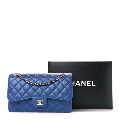 Chanel Iridescent Caviar Quilted Jumbo Double Flap Dark Blue 12 of 12